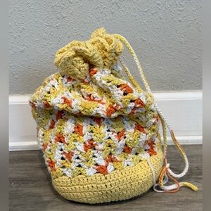 Vintage Handmade Yellow and Orange Crochet Bucket Bag